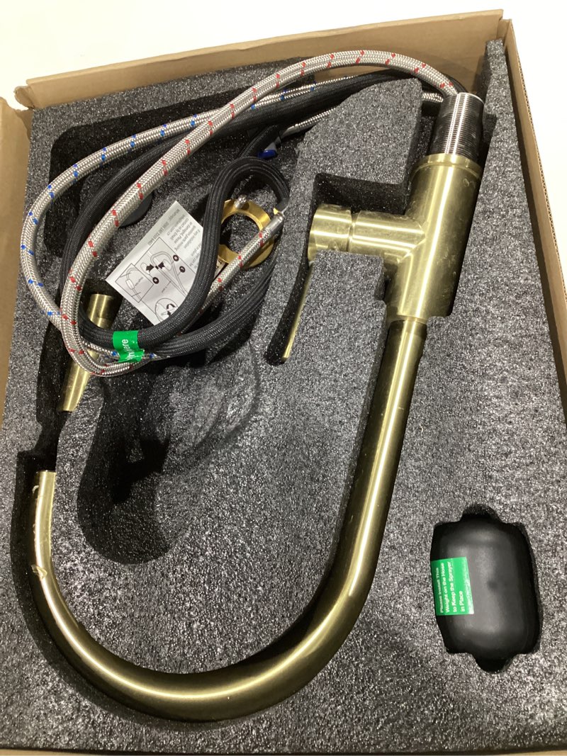 Condition photo showing As Is for (USED) Havin Gold Kitchen Faucet with Pull Down Sprayer, High Arc Stainless Steel Material, with cUPC Ceramic Cartridge,Without Deck Plate,Fit for 1 Hole Kitchen Sink or Laundry Sink,Brushed Gold,HV501G Brushed Gold Style A HV501G