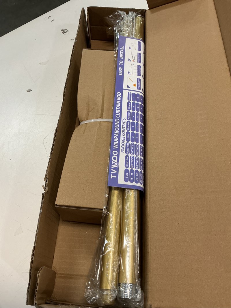 Condition photo showing New/Like New for Gold Decorative Crystal Curtain Rods:66-120 Inch Heavy Duty Adjustable Window Curtains Rods for Bedroom Living Room,Brass Golden Modern Girly Acrylic Drapery Rod with Sheer Bling Foil Finials 66-120" ( 1pack ) Gold