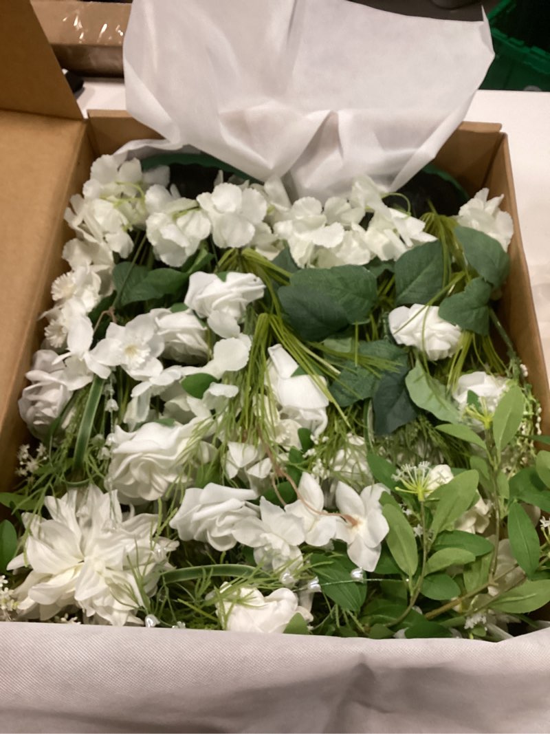 Condition photo showing New/Like New for Ling's moment 41.0" Tall Free-Standing Wedding Aisle Artificial Flowers for Ceremony Decor, 2PCS White Walkway Floral Chair Markers, Faux Rose Altar Arch Arrangement Spring Decorations Outdoor Wht-white & Lily & Olive 41" Tall x 22" Cross