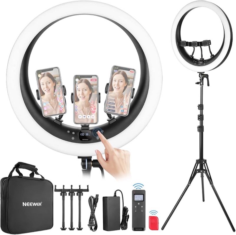 neewer rp19h 19" ring light with tripod stand/3 phone holders/cleaning cloth compatible with iphone,