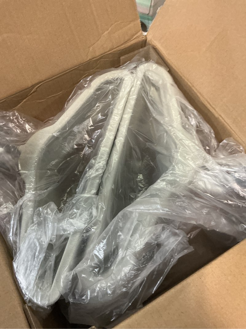 Condition photo showing New/Like New for house day 11 inch velvet baby hangers 50 pack grey, premium kids hangers for children, infant & toddler clothes, durable non slip small baby felt hanger for closet, ideal for everyday use gray 11 inch 50 pack