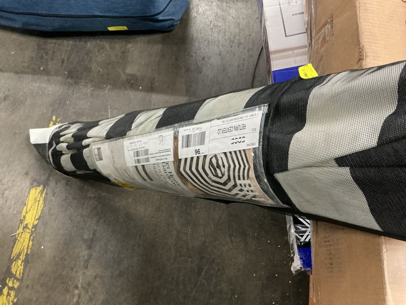 Condition photo showing As Is for better homes & gardens premium 9' stripe round market patio umbrella, crank lift, 3-angle tilt
