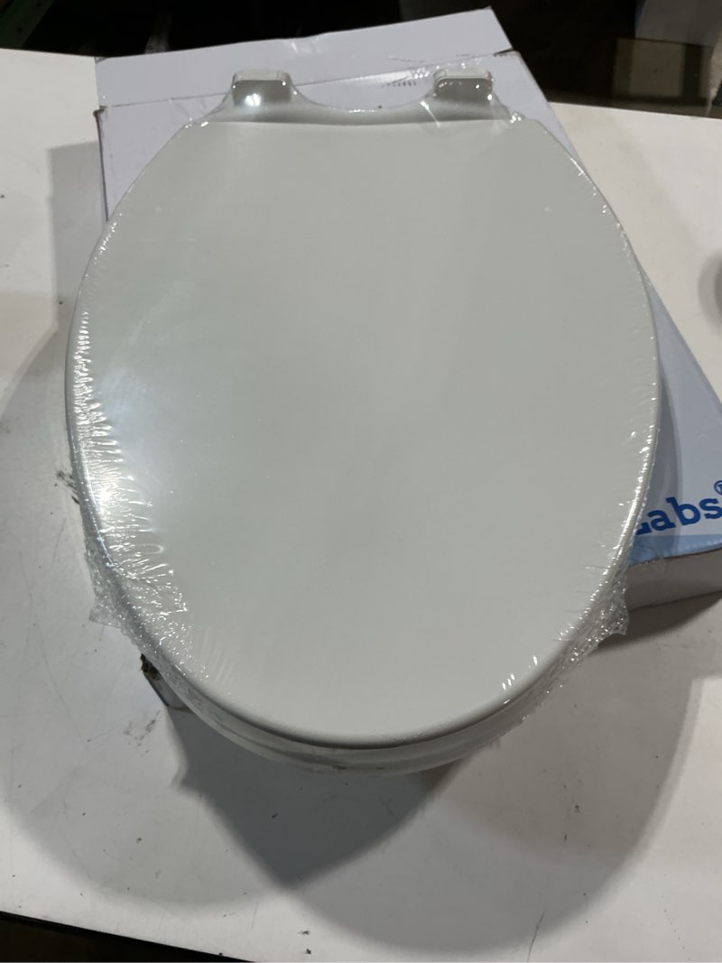 Condition photo showing Good Condition for toilet seat elongated, slow close hinges, four non-slip bumpers, easy to install and clean, durable plastic, white – two sets of mounting parts included elongated white - adult seat