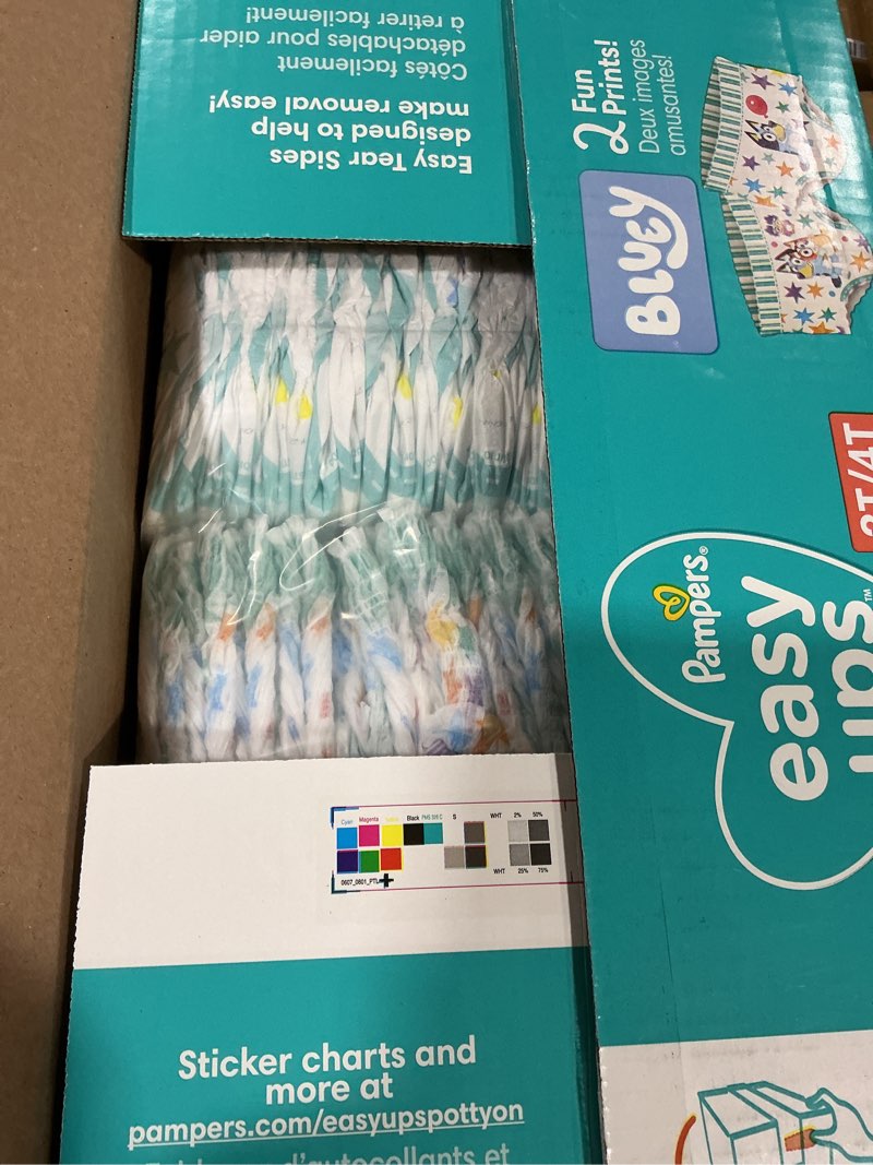 Condition photo showing New/Like New for Pampers Training Pants - Easy Ups Boys & Girls Bluey - Size 3T-4T, 124 Count, Children's Potty Underwear (Packaging May Vary) 3T-4T 124