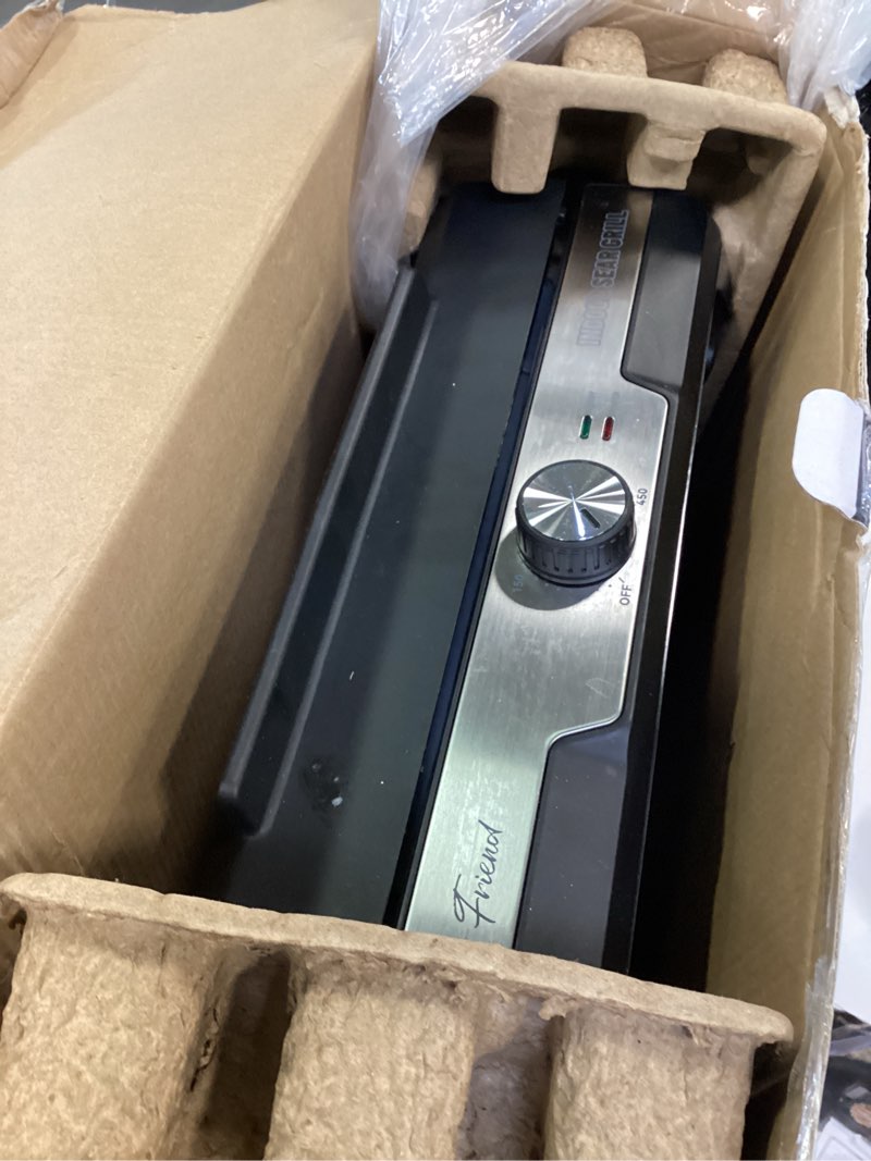 Condition photo showing As Is for Baker's Friend Smokeless Indoor Grill with Removable Plates, Portable BBQ Grill, Electric Grill Indoor, Indoor Grills Electric Smokeless, Cooking & Grilling Gifts, Recipes Included, Graphite Indoor Grill Electric