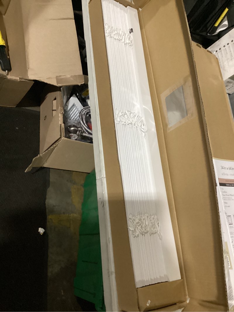 Condition photo showing New/Like New for allen + roth trim at home 2-in slat width 34-in x 64-in cordless white faux wood room darkening horizontal blinds set of two
