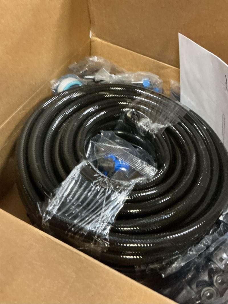 Condition photo showing New/Like New for 230ft new quick-connect drip irrigation system kit, automatic garden watering misting system for greenhouse, yard, lawn, plant with 1/2 inch hose 1/4 inch distribution tubing and accessories 33ft 1/2''main tube+197ft 1/4'' tube