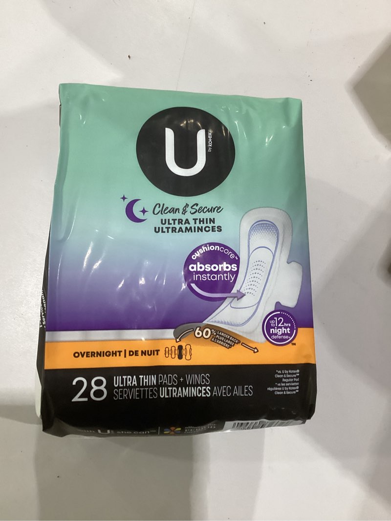 Condition photo showing New/Like New for u by kotex security overnight feminine pads with wings  ultra thin  28 count