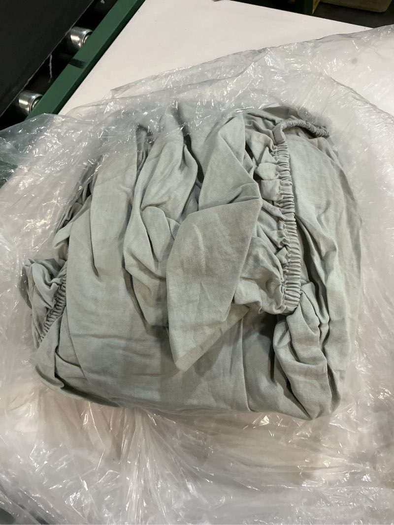 Condition photo showing Good Condition for quince european linen fitted sheet set, king, mist