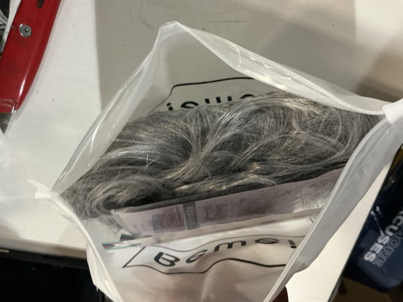 Condition photo showing Good Condition for mens grey wig short curly grey wig synthetic heat resistant costumes natural halloween cosplay hair