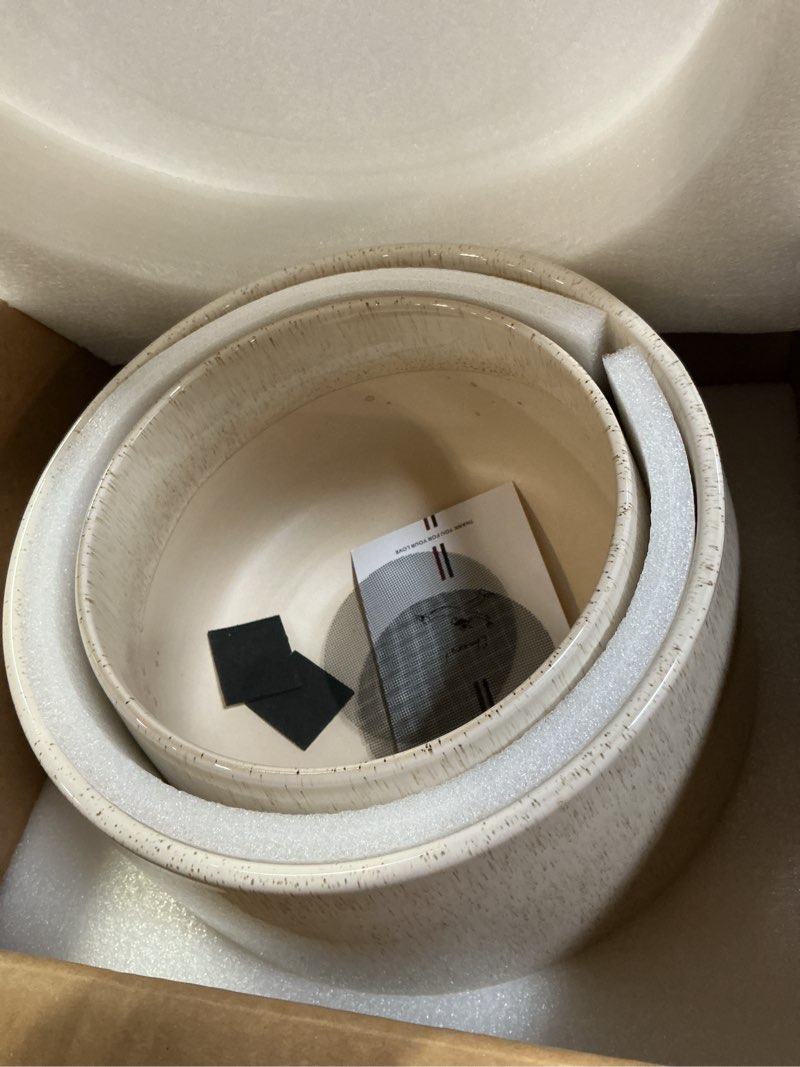 Condition photo showing Good Condition for LE TAUCI Ceramic Plant Pots, Set of 2, 10 + 12 Inch Plant Pot, Elegant Planters for Indoor Plants, Sturdy Planter with Drainage Hole and Saucers, Perfect for Home Decor, Reactive Glaze Beige