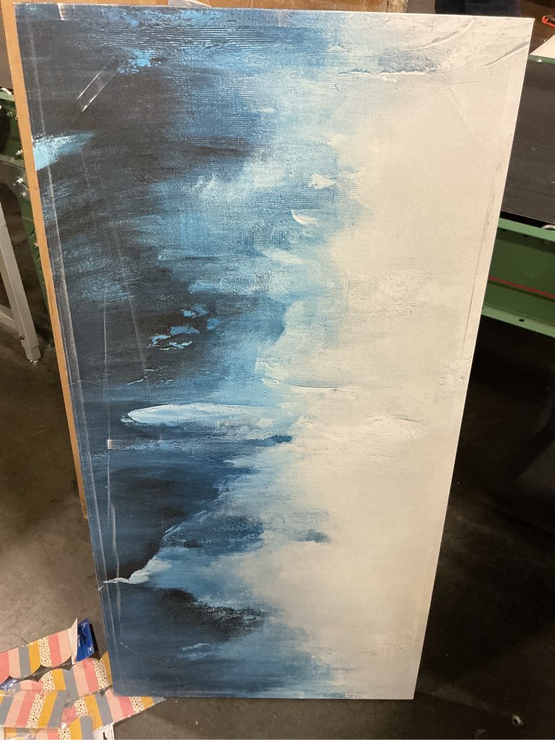 Condition photo showing Good Condition for canvas wall art decor white blue wall art decor abstract art decoration pictures for living room art work modern abstract wall art paiintings prints for home bedroom office room wall decor 24" x 48" d-f wrapped canvas 48"l x 24"w