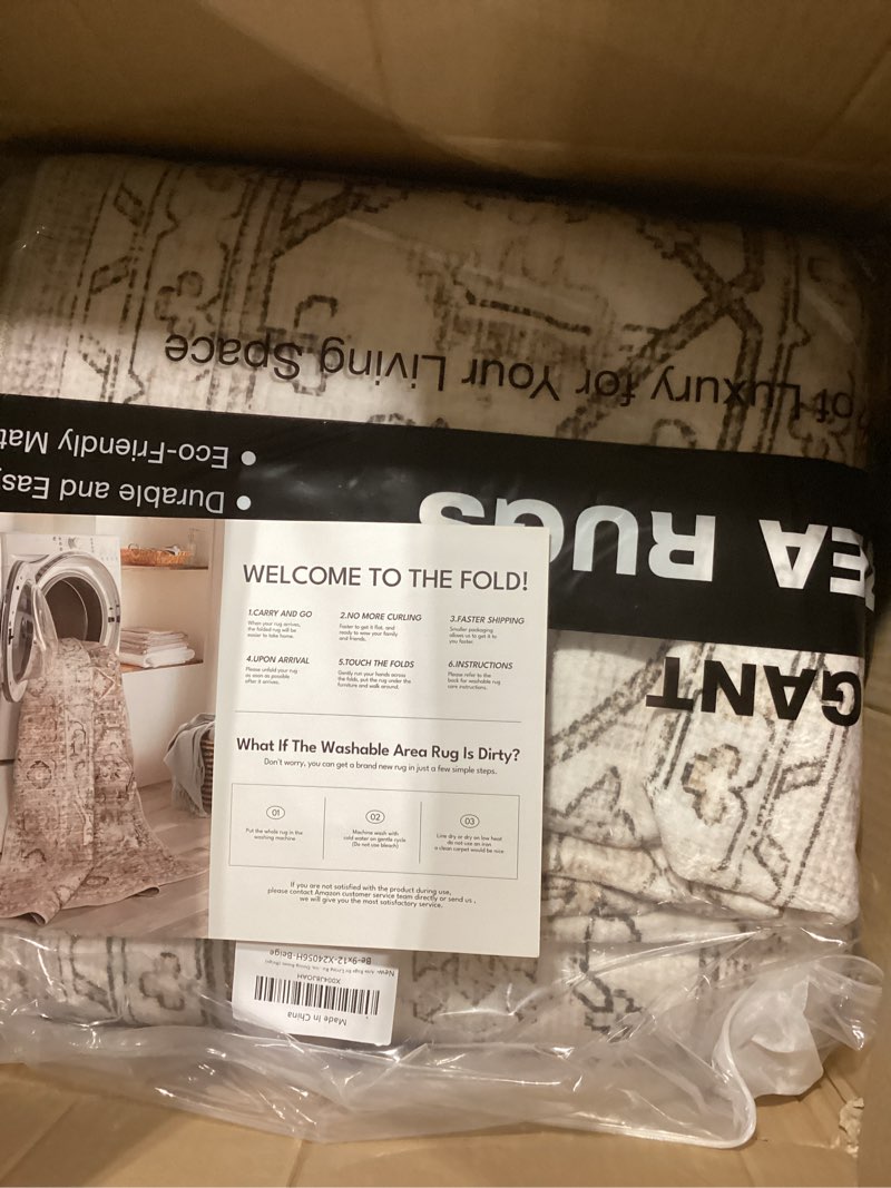 Condition photo showing Good Condition for Area Rugs for Living Room - 9x12, Boho Non-Slip Low Pile Carpet Machine Washable Rugs for Bedroom, Farmhouse, Office, Dining Room (Beige) Beige 9' x 12' (Rectangular)