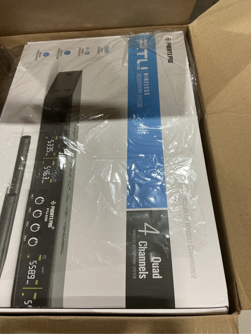 Condition photo showing Good Condition for Phenyx Pro Wireless Microphone System, 4-Channel Wireless Mic Set w/ 4 Bodypacks and Headsets/Lapel Mics, 4x25 UHF Frequencies, 200ft Coverage, Cordless Microphone for Singing, Church (PTU-5200-4B)
