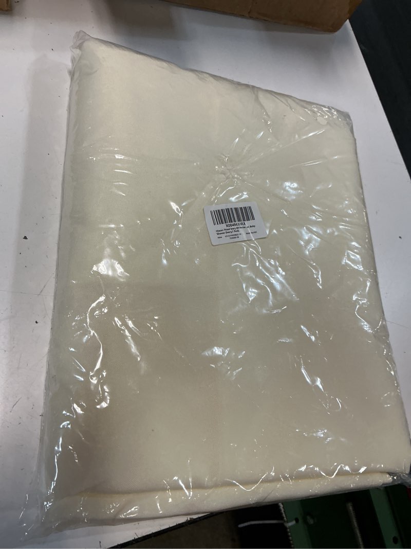 Condition photo showing New/Like New for hiasan fitted ivory 6ft rectangle table cover open back fitted polyester tablecloth waterproof stain resistant tablecover table toppers for parties, banquet, baby shower (ivory,1 pack) 72" x 30" (rectangular) ivory