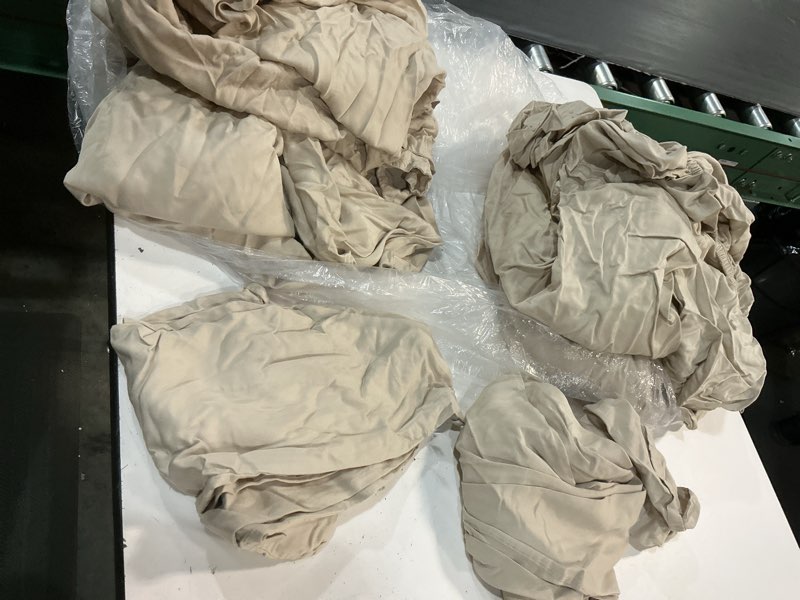 Condition photo showing As Is for bamboo sheet set, king, sand