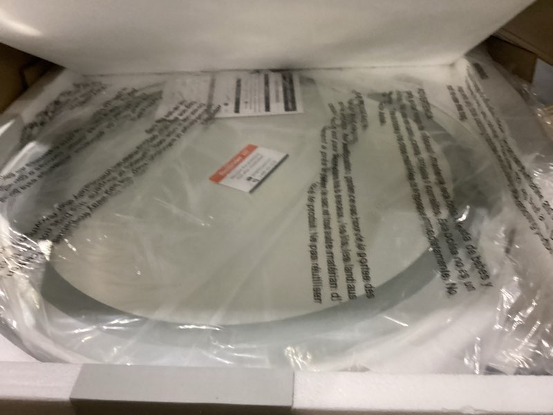 Condition photo showing Good Condition for not tested tokeshimi 24 inch round medicine cabinet mirror led for bathroom with defogger, wall mount mirrored medicine cabinet with 3 color light 2 electrical outlet white dimmable mirror with storage 24\"l x 24\"w white