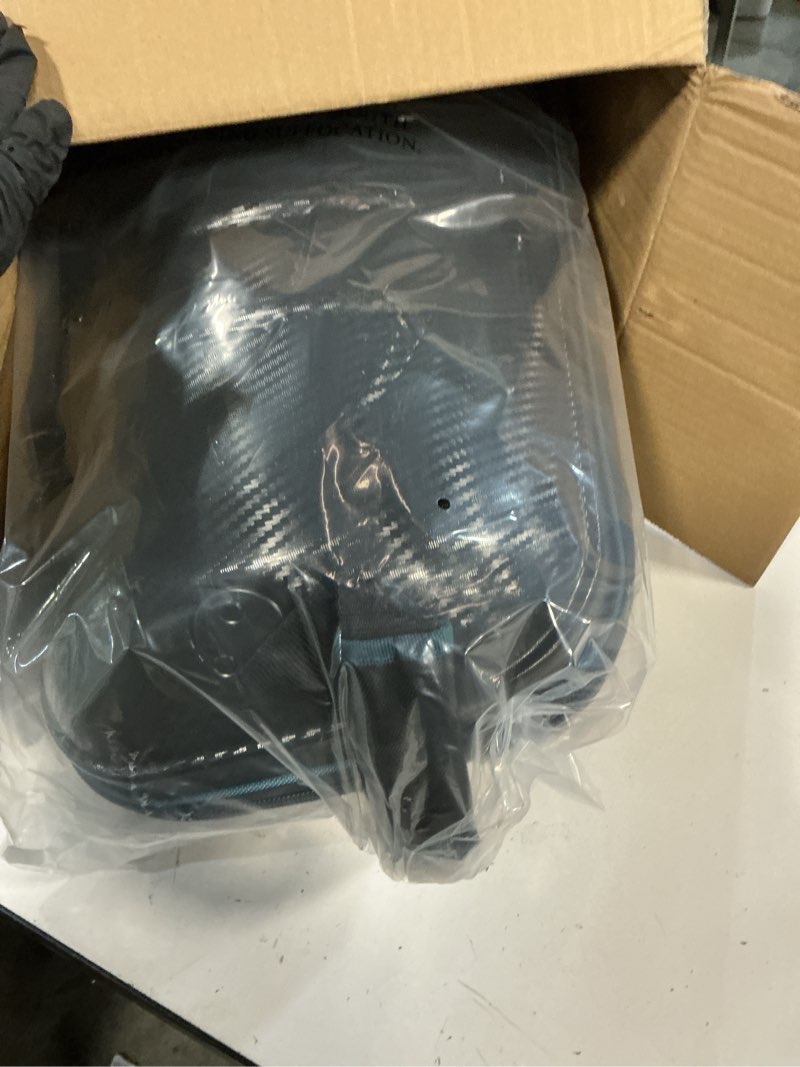 Condition photo showing New/Like New for Golf Travel Bag for Airlines with Carbon Fiber Look Hard Top, Protective Club Traveling Cover with Wheel, Golf Club Carrier Case for Airplanes, Thick Padding, Durable Zippers, 2 Spacious Side Pockets Black Carbon Fiber With Blue Piping