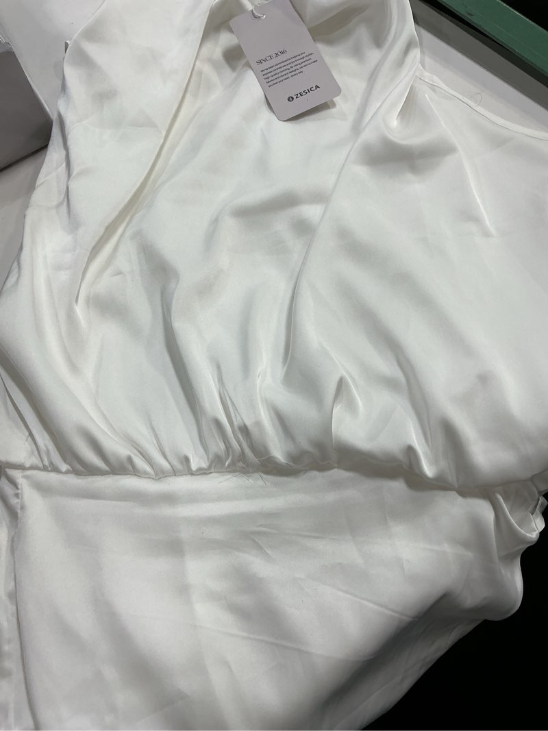 Condition photo showing Good Condition for (( size m))zesica women's 2026 fashion satin sleeveless halter neck tie waist wrap bodycon cocktail party mini dress  ivory