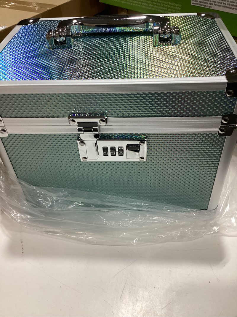 Condition photo showing As Is for lockable medicine storage box - shiny turquoise cabinet med lock organizer, 7 * 5.25 * 5.75 inches safe case with combination lock for home, dorm, office, or travel - mini size turquoise 7-inch
