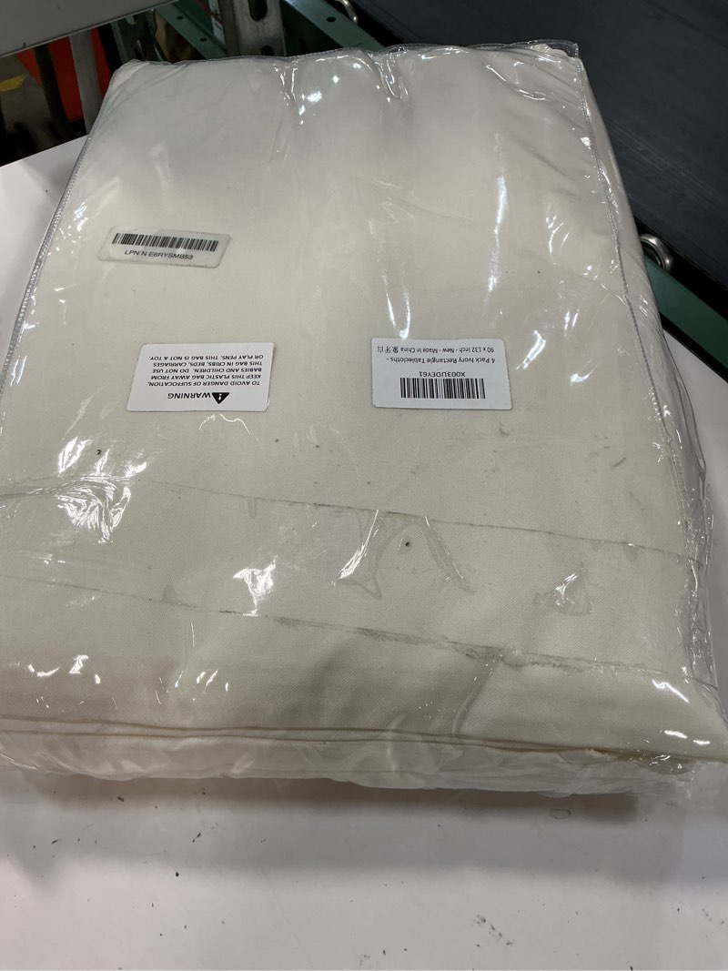 Condition photo showing New/Like New for brillmax 4 pack ivory tablecloths 90 x 132 inch for 6ft rectangle tables - 150 gsm polyester fabric, floor length drop, water, stain & wrinkle resistant cloth cover for wedding reception banquet ivory 90x132 in, 4 pack