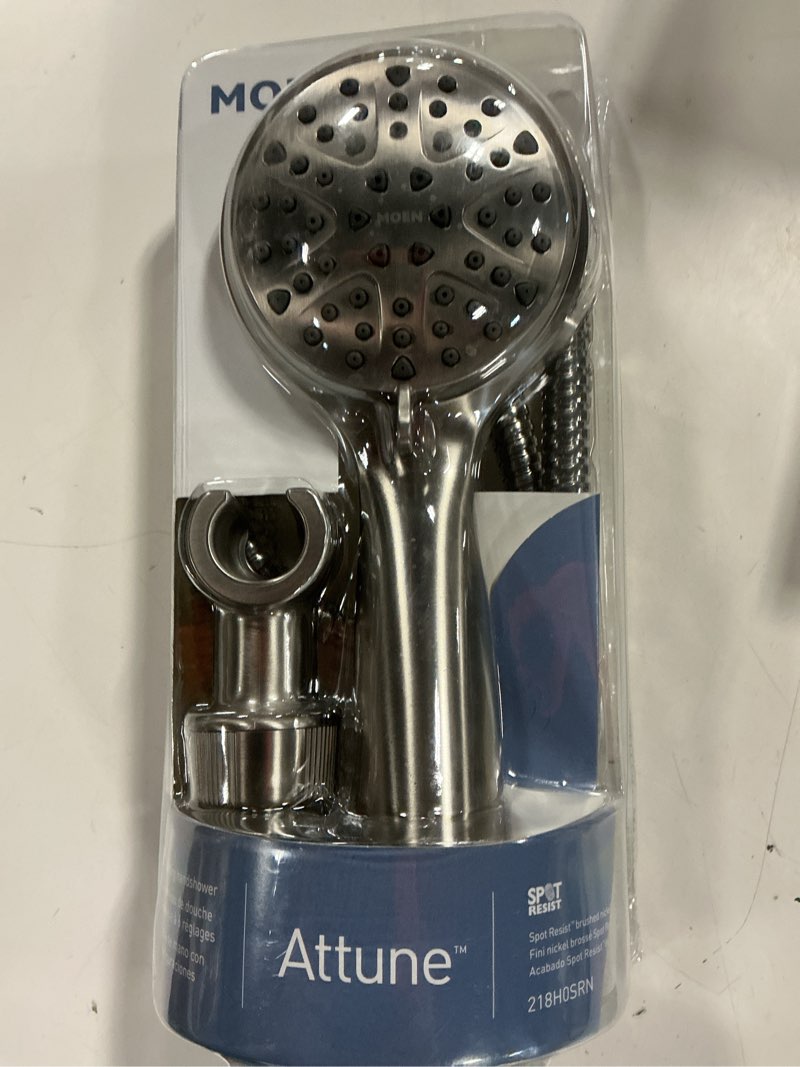 Condition photo showing Good Condition for moen attune shower head with handheld sprayer, 6 handheld shower head spray settings, spot resist brushed nickel finish, 218h0srn (pack of 1)