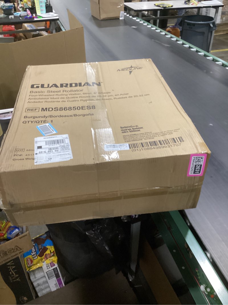 Condition photo showing New/Like New for Medline Steel Rollator Walker for Adult Mobility Impairment, Burgundy, 350 lb. Weight Capacity, 8” Wheels, Foldable, Adjustable Handles, Rolling Walker for Seniors