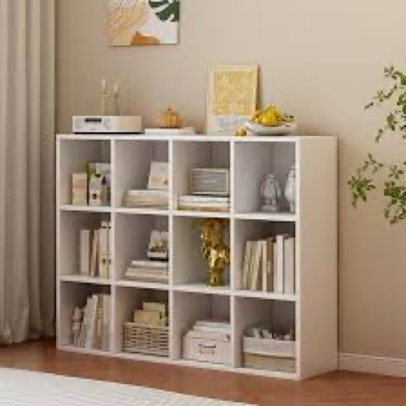OSCHF 12-Cube Storage Shelf Bookcase - Wooden 3-Tier Floor Standing Open Bookshelf for Home and Offi