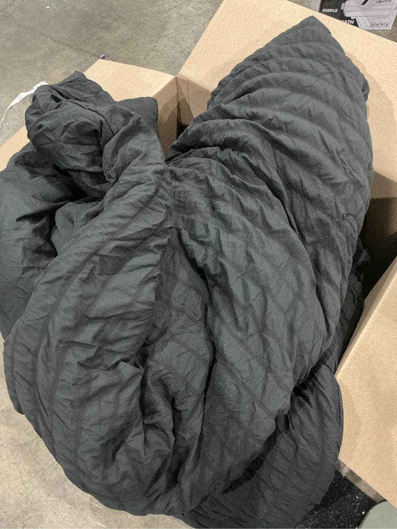 Condition photo showing As Is for hymokege twin xl comforter set seersucker 5 pieces, all season luxury bed in a bag for bedroom, bedding set with comforter, sheet, pillowcase & sham, dark grey