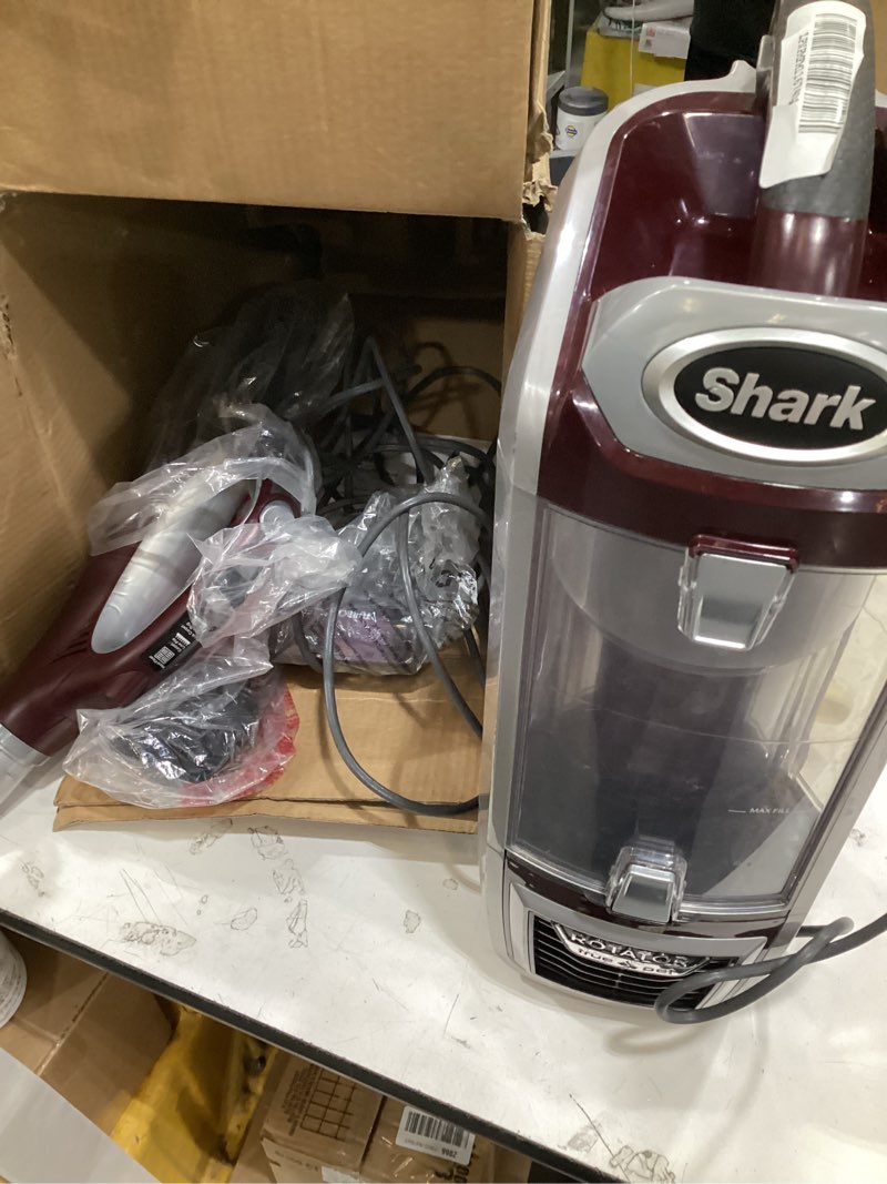Condition photo showing As Is for shark nv752 rotator powered lift-away truepet upright vacuum with hepa filter, large dust cup capacity, led headlights, upholstery tool, perfect pet power brush & crevice tool, bordeaux