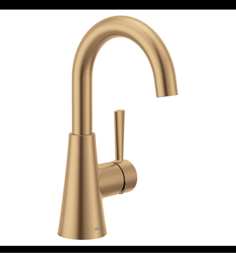 moen ronan bronzed gold one-handle single hole modern bathroom sink faucet with optional deckplate and spring loaded drain assembly, 84021bzg