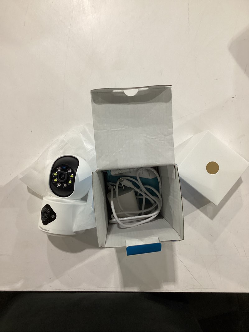 Condition photo showing Good Condition for vstarcam indoor security camera, 2k dual lens wifi camera with two live views, 360° pan & 90° tilt, two-way audio, color night vision, motion alerts, 24/7 recording for baby, pet, elderly & home c992dr-2k