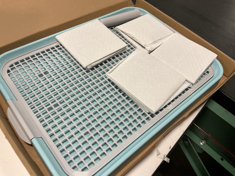 Condition photo showing Good Condition for cuhioy dog potty tray toilet 20"x14" - indoor pee pad holder with 8pcs training pads, puppy mesh potty with secure latch for small medium puppies - blue