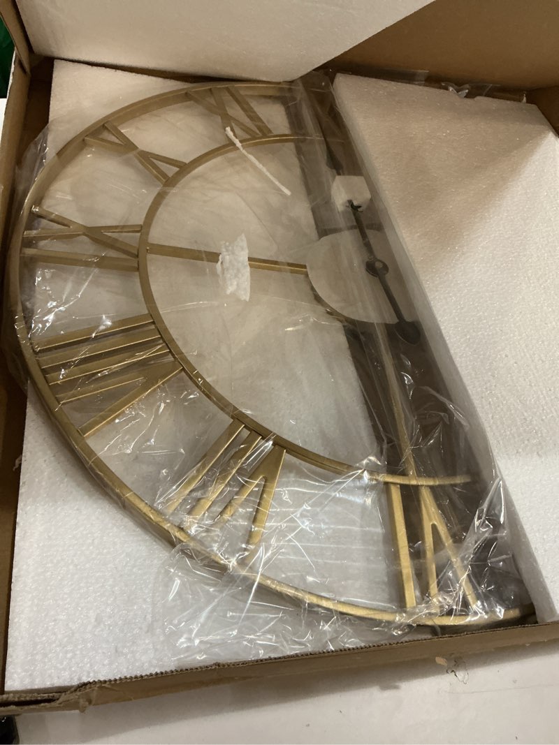 Condition photo showing Good Condition for Cuspin Gold Wall Clock, 24 Inch Large Wall Clock for Living Room Kitchen Mantel, Completely Silent Non Ticking Battery-Operated Metal Round Luxury Decorative Modern Clock - Roman Number Gold Roman Number 24 Inch