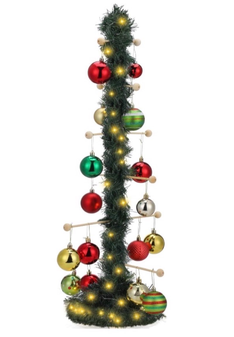GHZFTIEE 27.5 Inches Plastic Christmas Tree Ornament Stand Holder with Light and Garland Decoration,