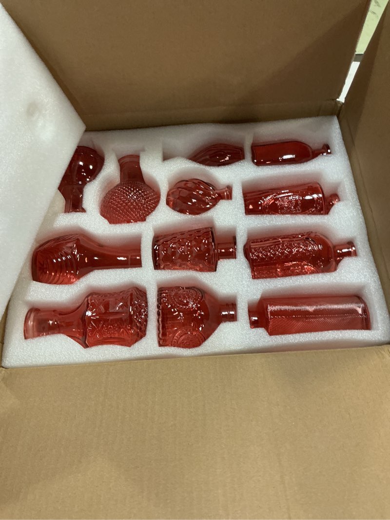 Condition photo showing New/Like New for mini bud vases centerpieces for tables, for flowers,small flower vases suitable for birthday party,anniversary,wedding reception,baby shower (amber, 12pcs) amber 12pcs