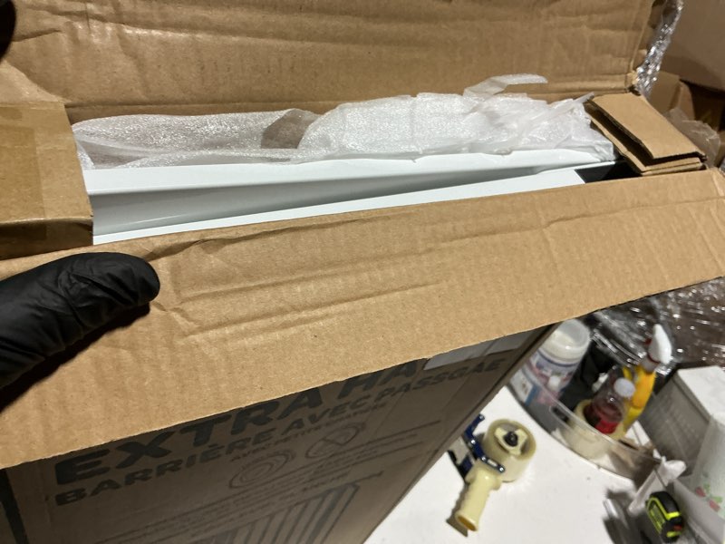 Condition photo showing New/Like New for Carlson Extra Tall Walk Through Pet Gate with Small Pet Door, Includes 4-Inch Extension Kit, 4 Pack Pressure Mount Kit and 4 Pack Wall Mount Kit