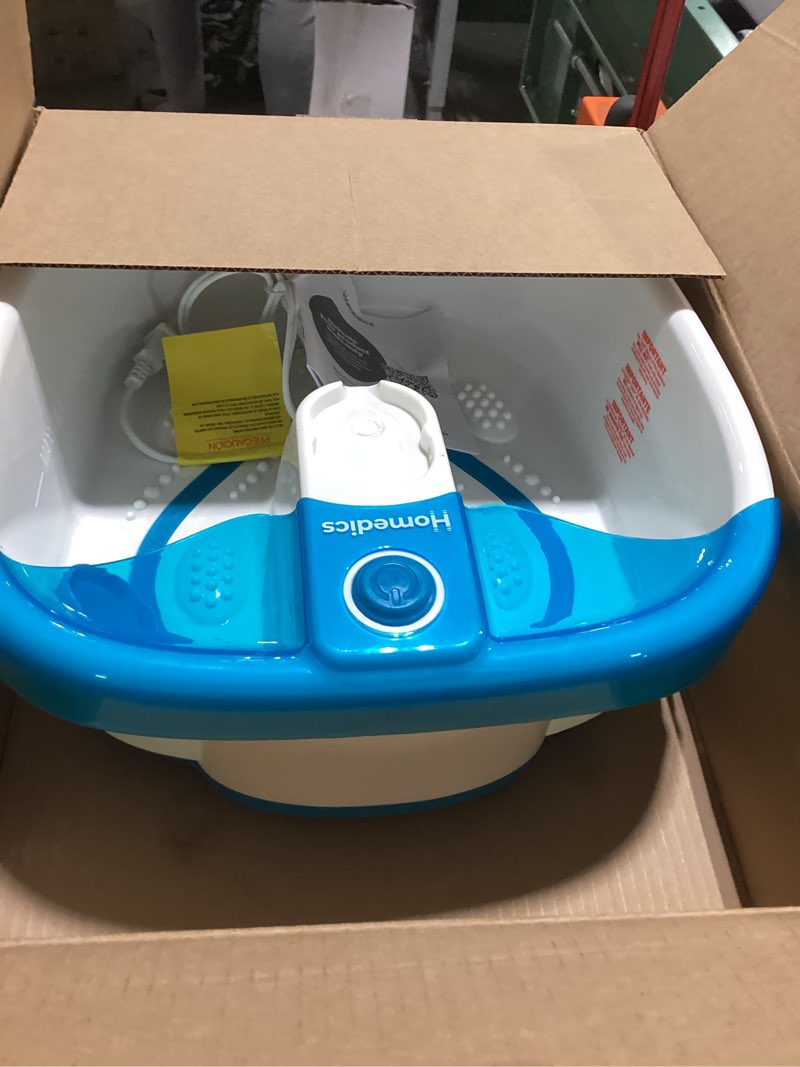 Condition photo showing Good Condition for homedics bubble mate foot spa, toe touch controlled foot bath with invigorating bubbles and splash proof, raised massage nodes and removable pumice stone