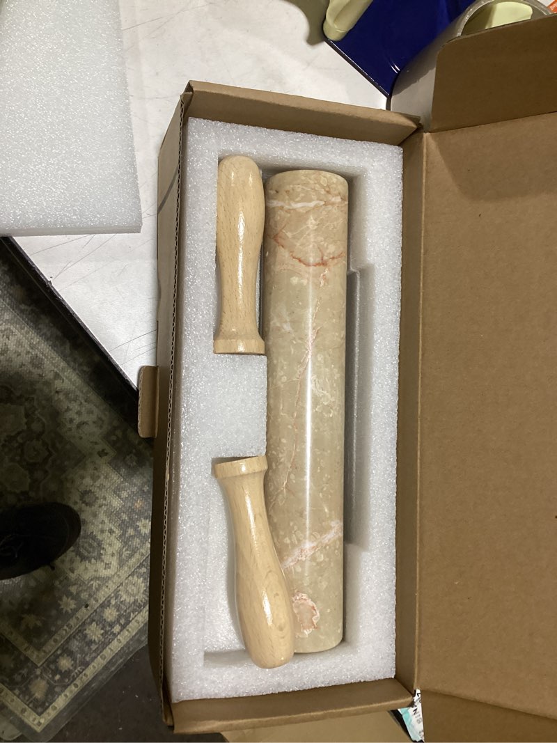 Condition photo showing Good Condition for Koville Marble Rolling Pin, Non-Stick Polished Dough Roller, Pasta, Dumpling, Ravioli, Fondant,Pie Crust, Kitchen Baking Pastry Tools Red Marble Red marble-Maple Leaf