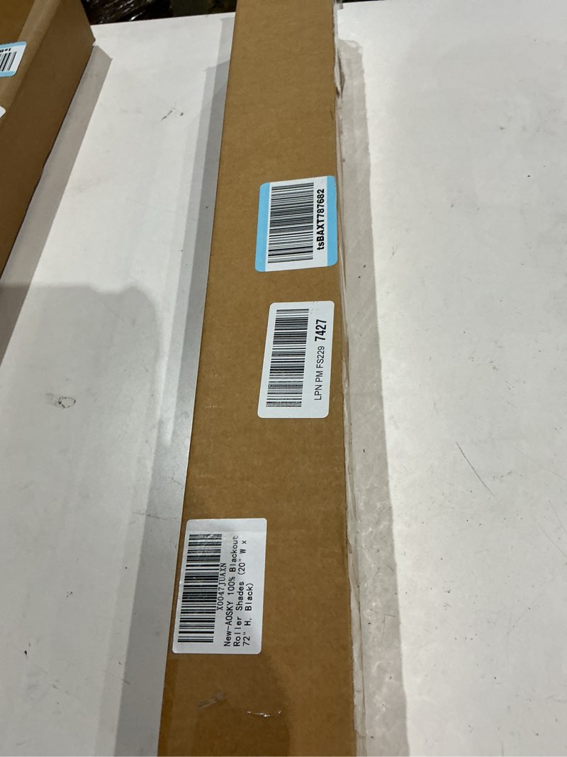 Condition photo showing Good Condition for aosky blackout roller shades cordless blinds for windows, free-stop shades with valance, thermal insulated fabric, uv protection, natural woven blinds for home and office (20" w x 72" h, black) black 20"w x 72"h