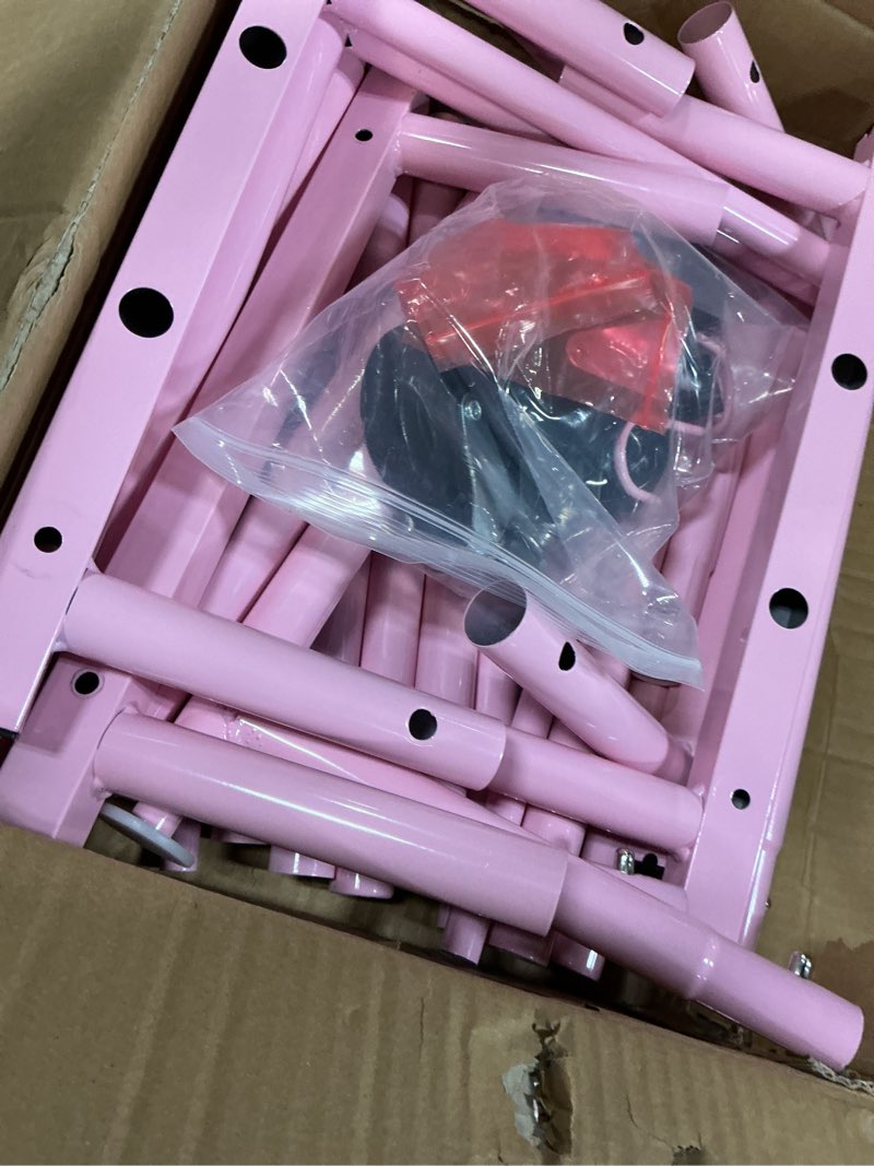 Condition photo showing Good Condition for fishat portable pink double rods garment clothes rack for drying with rolling clothes organizer on lockable wheels mobile for girls women, 48"w x 15"d x 67"h, metal simple hanging clothes with 2 hook