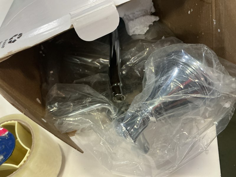 Condition photo showing As Is for delta 79710 cassidy 18-in glass shelf with towel bar in polished chrome