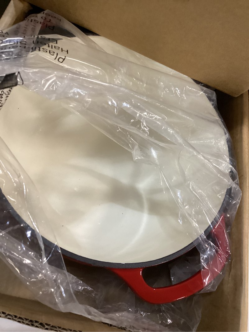 Condition photo showing Good Condition for Vivicreate 6 Quart Enamel Cast Iron Dutch Oven Pot with Lid – Enameled Cookware for Baking, Roasting, and Braising – Durable Cast Iron Pot for Stove Top and Oven Use Red color (Red)