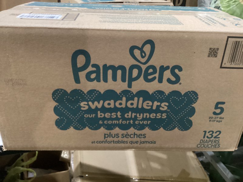 Condition photo showing New/Like New for Pampers Swaddlers Diapers, Size 5 (20-37 lbs), 132 Count, Absorbent, Keeps Baby Dry and Comfortable, Skin Safe Disposable Baby Diaper (Packaging May Vary)