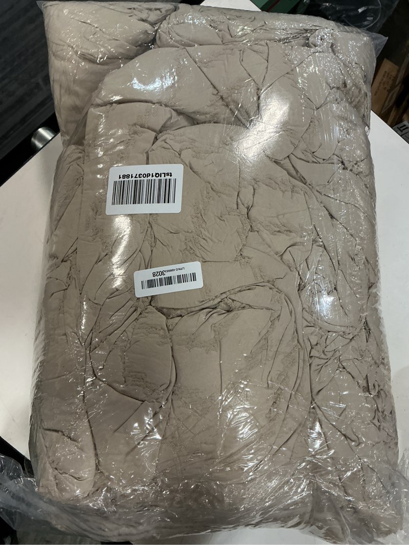 Condition photo showing As Is for litanika oversized king comforter set with sheets 120x120, 7 pieces super king bed in a bag boho tufted bedding comforter sets oatmeal dark oatmeal super king (120"x120")