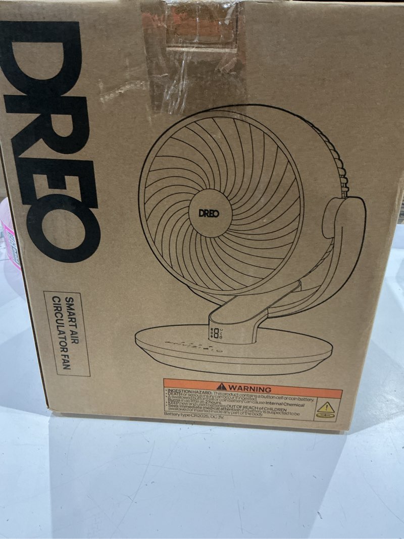 Condition photo showing As Is for dreo 16 inch 25db quiet smart fans for bedroom, dc room fan with remote, 120°+120° oscillating fan, 6 modes, 9 speeds, 12h timer,works alexa/google/wifi/voice control, silver, oversize (dr-haf004s)