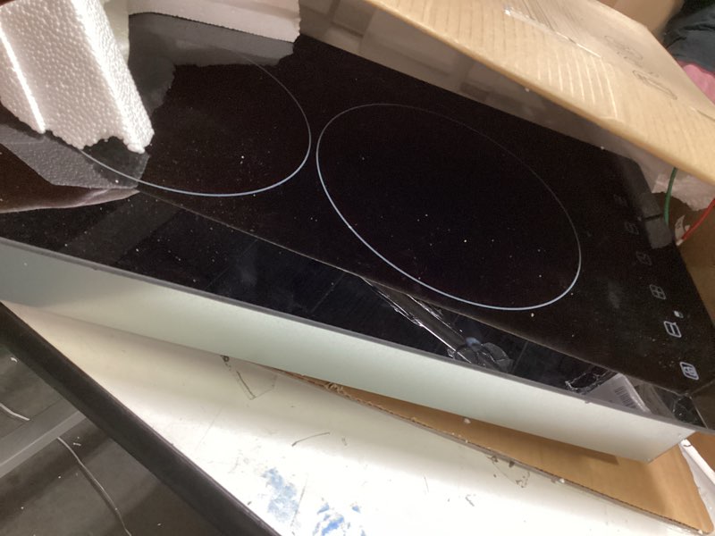 Condition photo showing As Is for Electric Cooktop 220V Hard Wire, 3000W 2 Burner Electric Cooktop, Built-in Cook Top Stove Burners for Cooking, 12 Inch Stove Top with Touch Control, Timer, Child Lock, Over Heat Protection (No Plug)