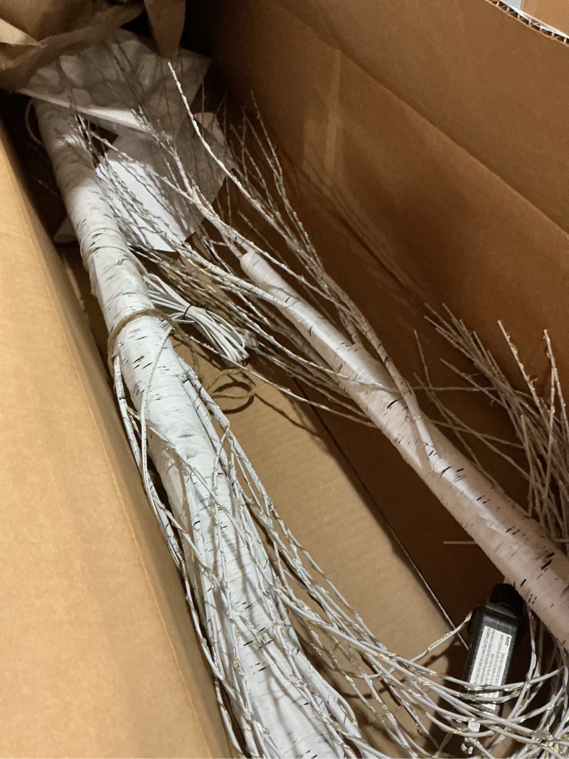 Condition photo showing Good Condition for 7FT Lighted Birch Tree, Birch Tree with 1200 LED Lights, 8 Twinkling Modes and Timer, Dimmable, Light Up Twig Christmas Tree for Indoor Outdoor Home Party Garden Wedding Decorations 7ft-1200lights