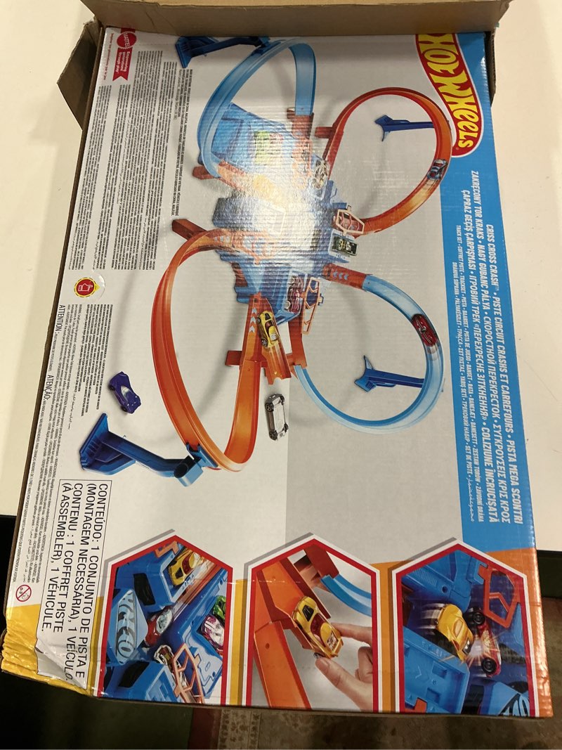 Condition photo showing New/Like New for Hot Wheels Track Set with 1:64 Scale Toy Car, 4 Intersections for Crashing, Powered by a Motorized Booster, Criss-Cross Crash Track (Amazon Exclusive) Crash Set