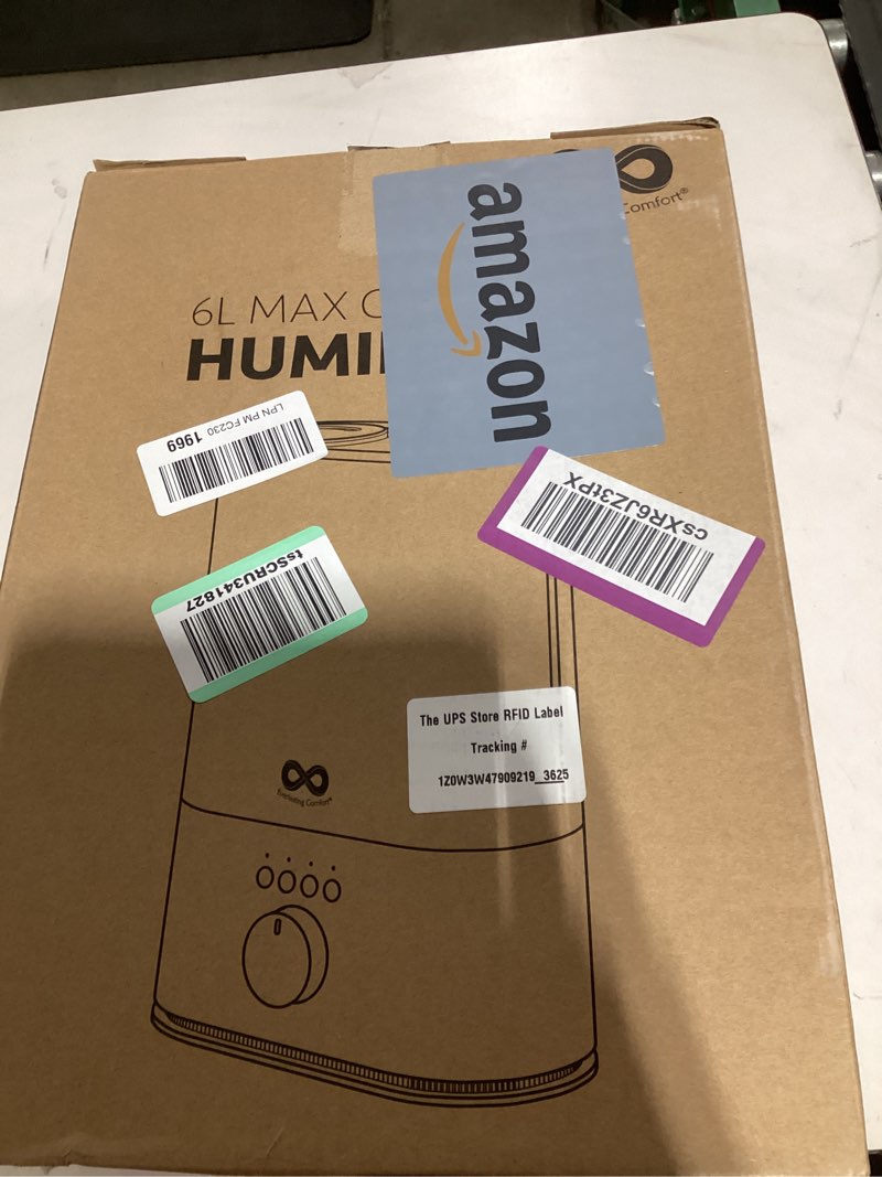 Condition photo showing New/Like New for Everlasting Comfort 6L Humidifier Large Room, High Mist Output 50+ HR Runtime Ultrasonic Top Fill Humidifiers for Bedroom, Easy to Use & Clean for Home, Baby Humidifier, Plants, Congestion, Indoor A. Top Fill